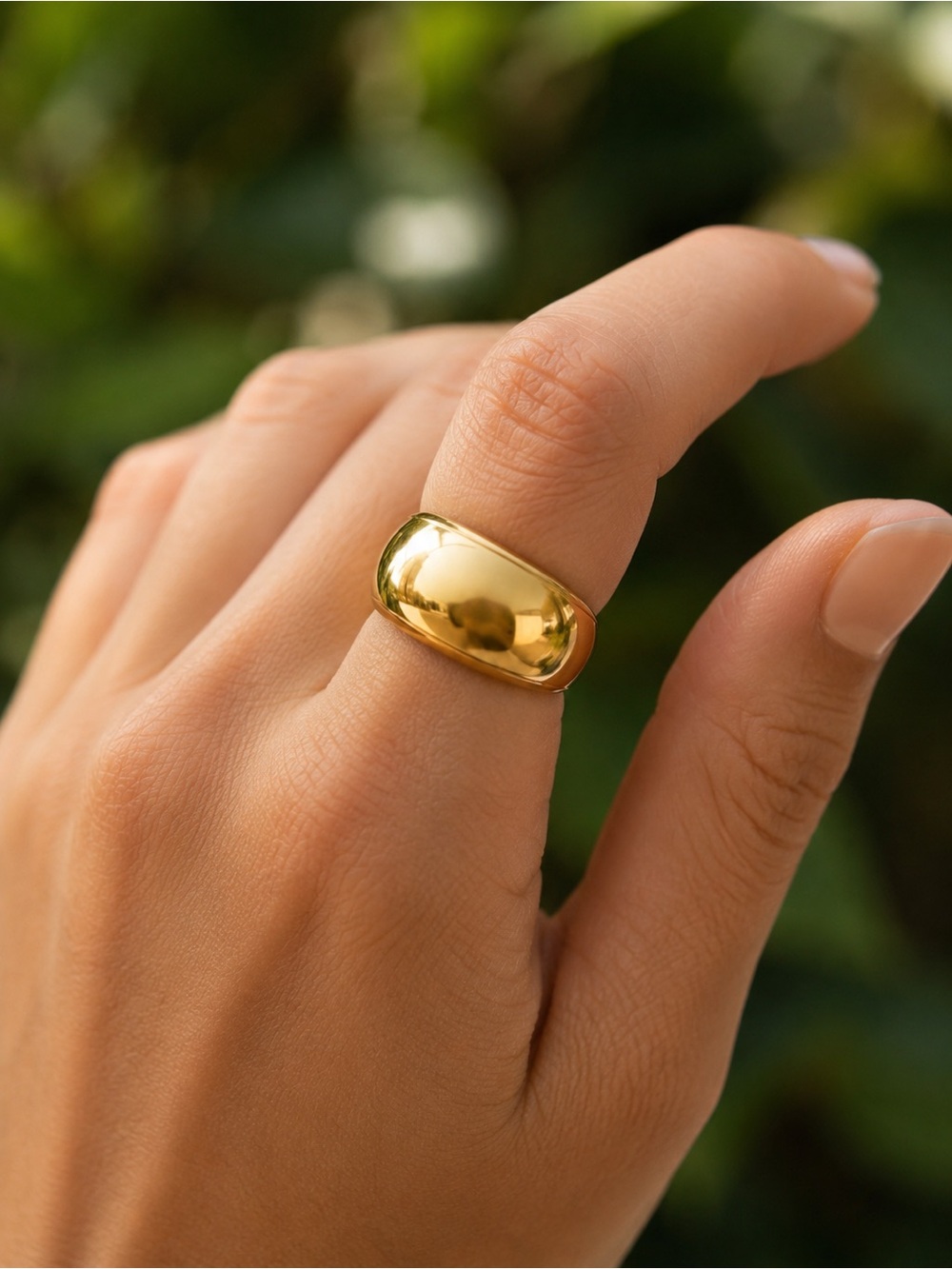 18K Gold Plated Dome Statement Ring Stainless Steel Waterproof Size 7